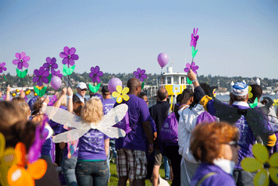 Alzheimer's-Walk-2012-3 Purple flowers for those who lost a loved one to Alzheimer's