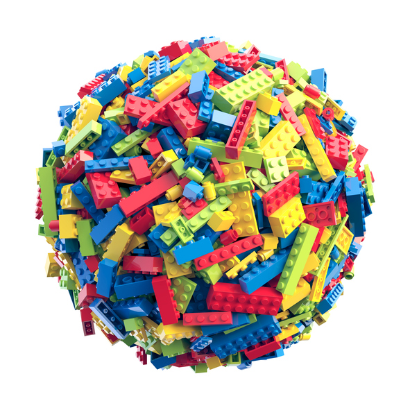 Sphere made of random colored toy blocks. 3D Rendering
